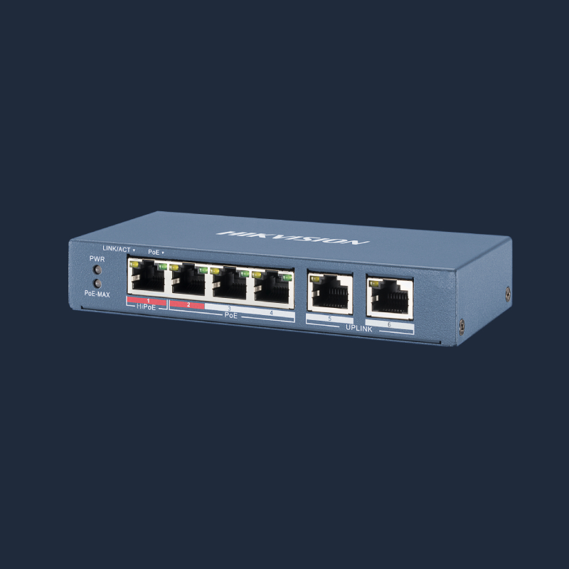 سوئیچ PoE غیرمدیریتی 4 پورت Fast Ethernet هایک ویژن مدل DS-3E0106HP-E